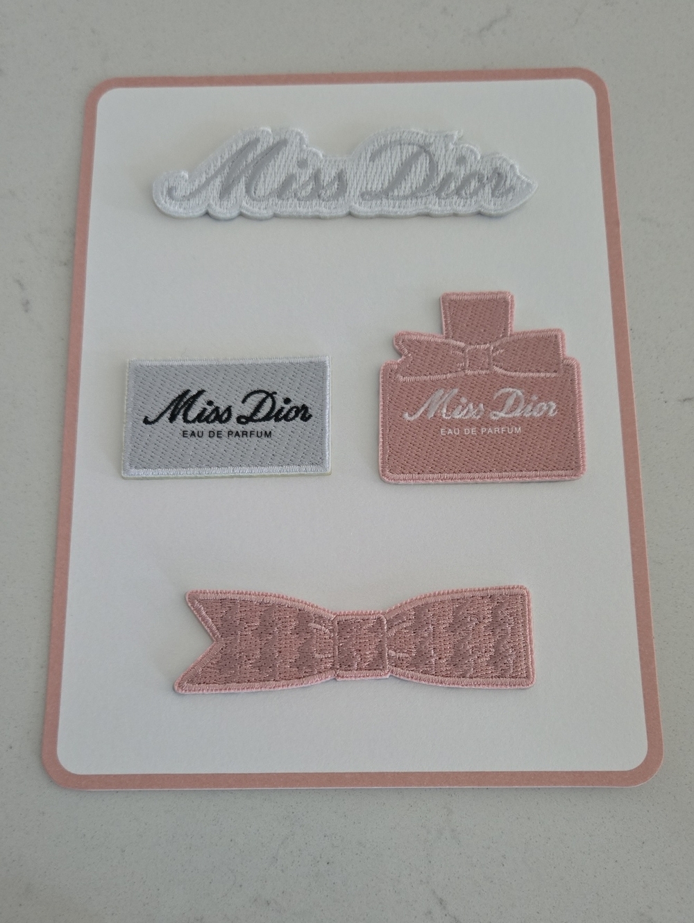 New Never Used Dior Miss Dior Embroidered Patch Sticker Set Logo, Bottle & Bow